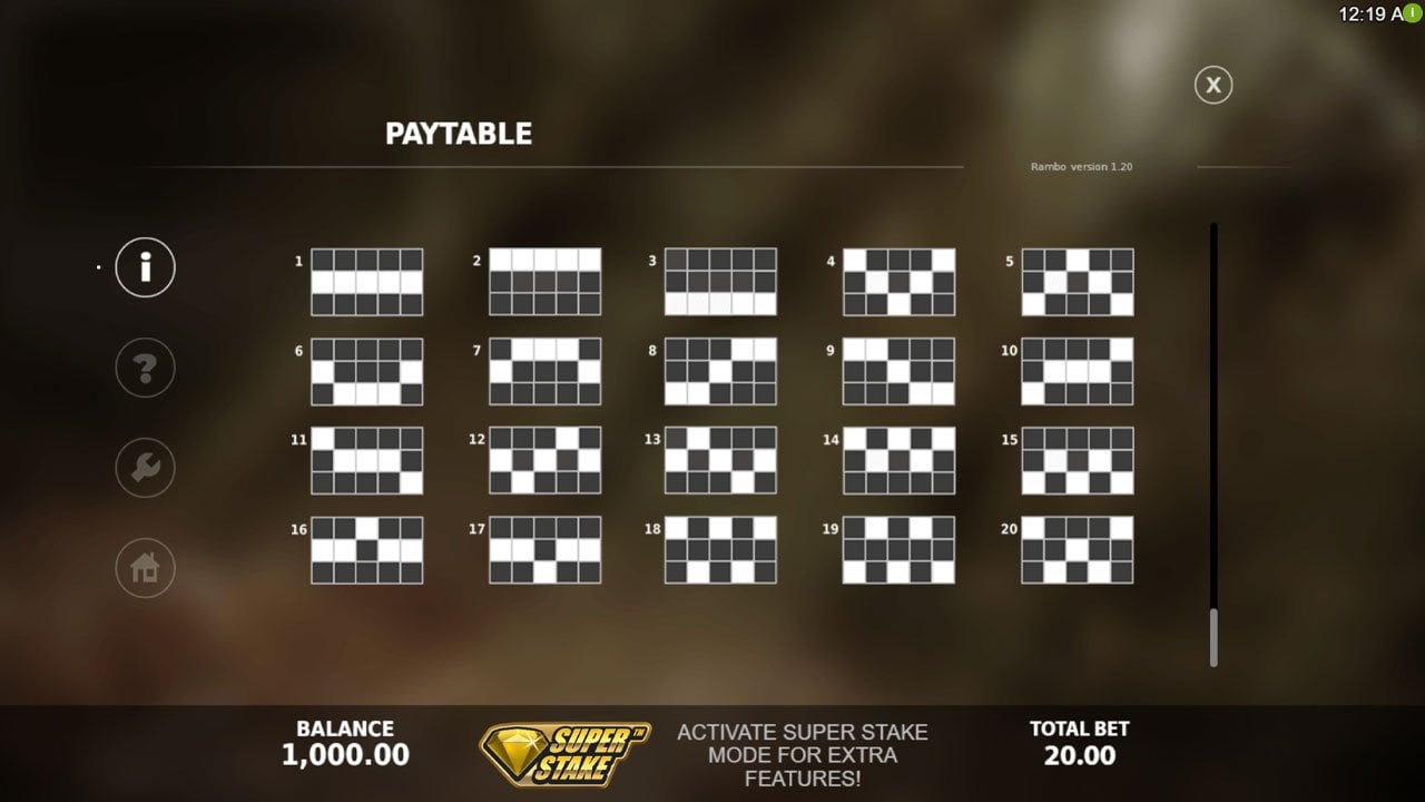 Rambo slot - 20 fixed payline