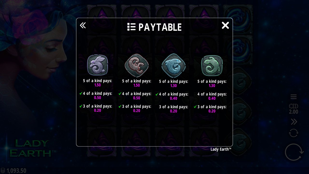 Lady Earth - Symbol Pays Low