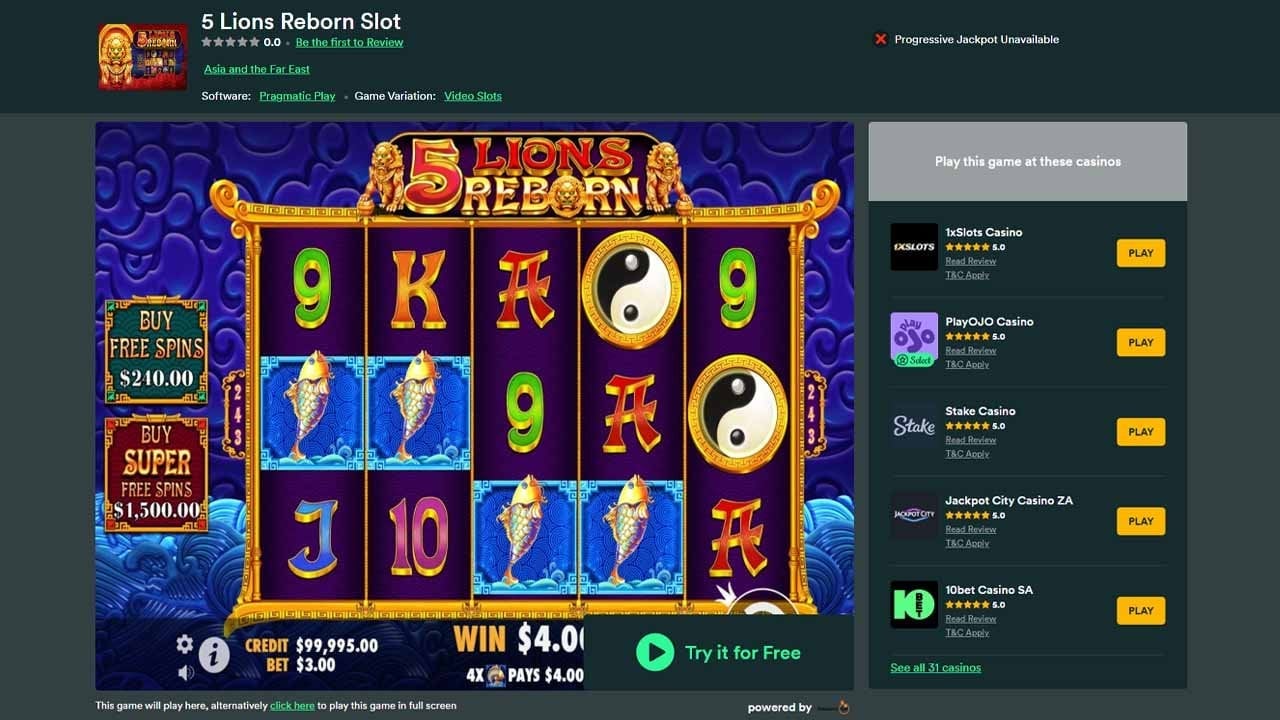 5 Lions Reborn slot by Pragmatic Play