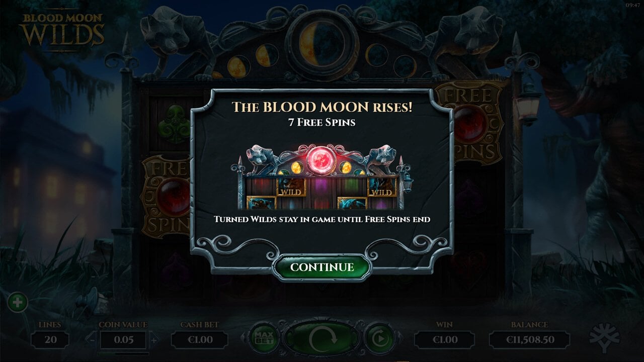 Blood Moon Wilds - 7 FREE SPINS SCREEN