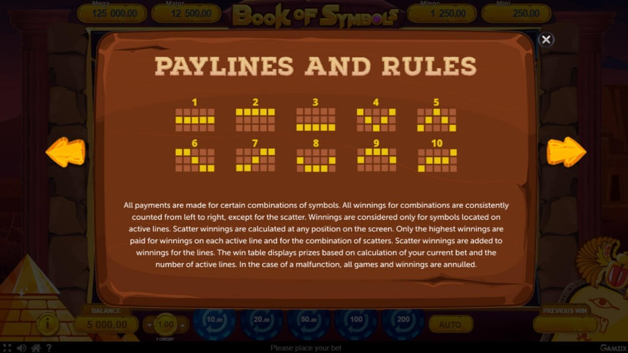 Book of Symbols - Paylines