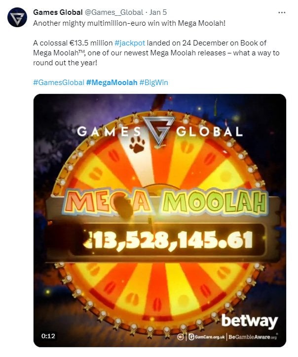 Book of Mega Moolah 13.5 Million Mega Jackpot Win at Betway Casino