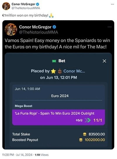Conor McGregor Euro 2024 - online gambling hits and misses