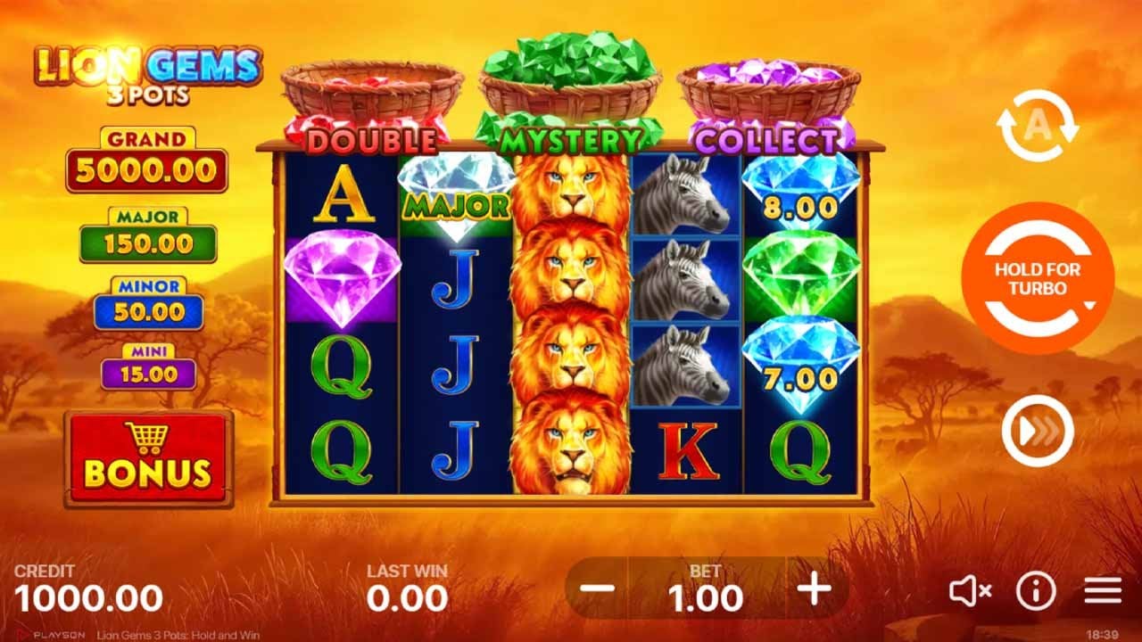 Lion Gems 3 Pots Hold and Win Slot by Playson