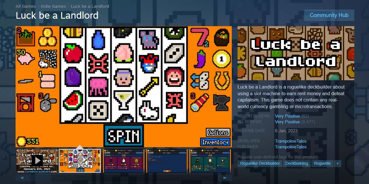 Luck Be A Landlord - non-gambling casino game