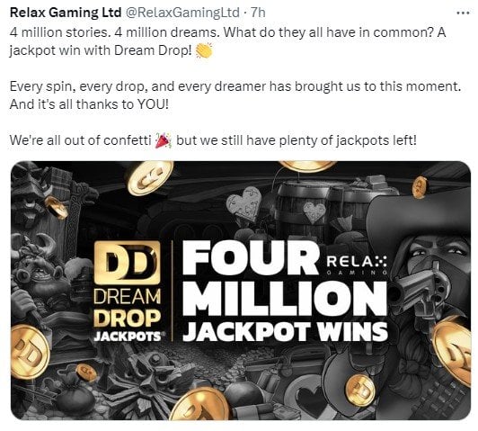 Relax Gaming celebrate 4 million payouts on Dream Drop.jpg
