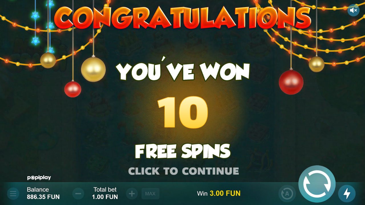 Screenshot of Xmas Crash online slot with 10 free spins
