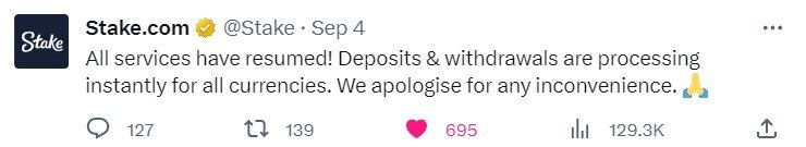 Stake casino deposits and withdrawals back on track