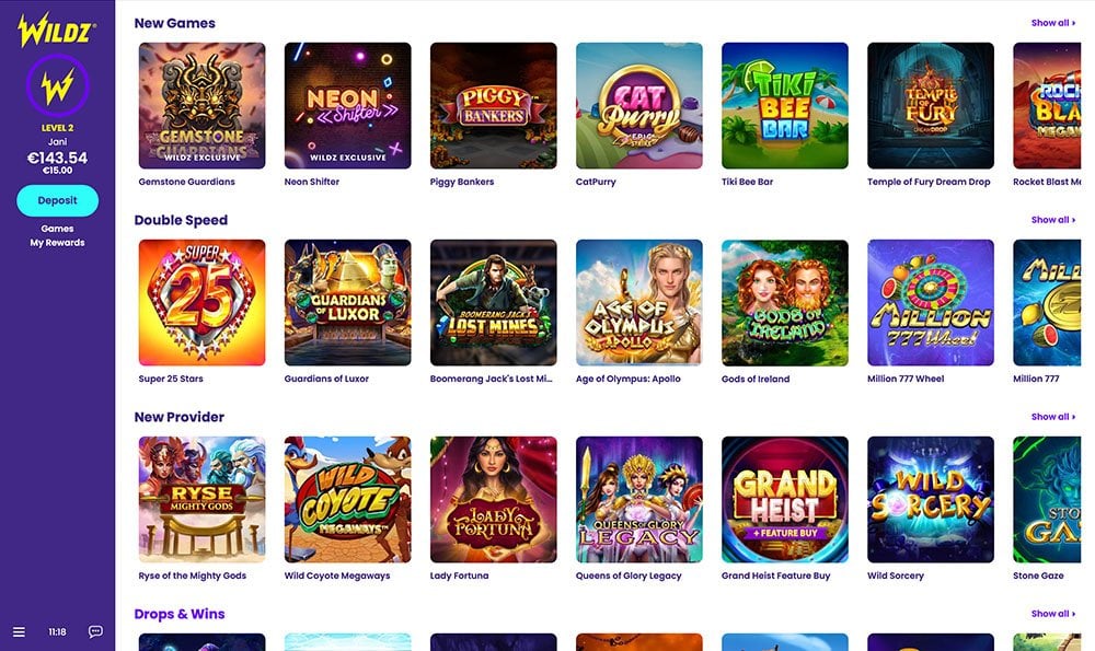 Wildz library of casino games