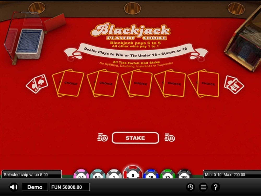 Blackjack Player Choice Game Screenshot