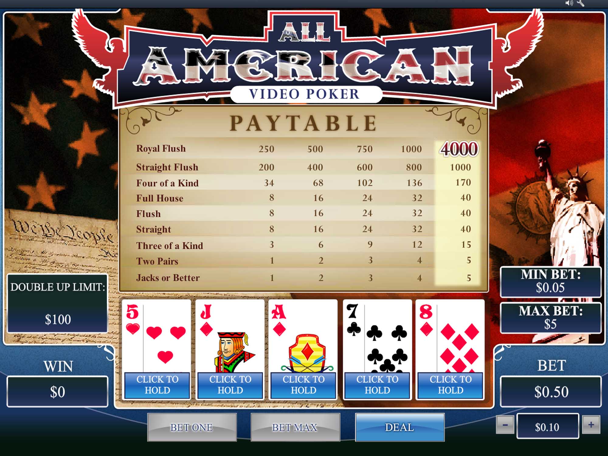 Playtech All American Video Poker screenshot