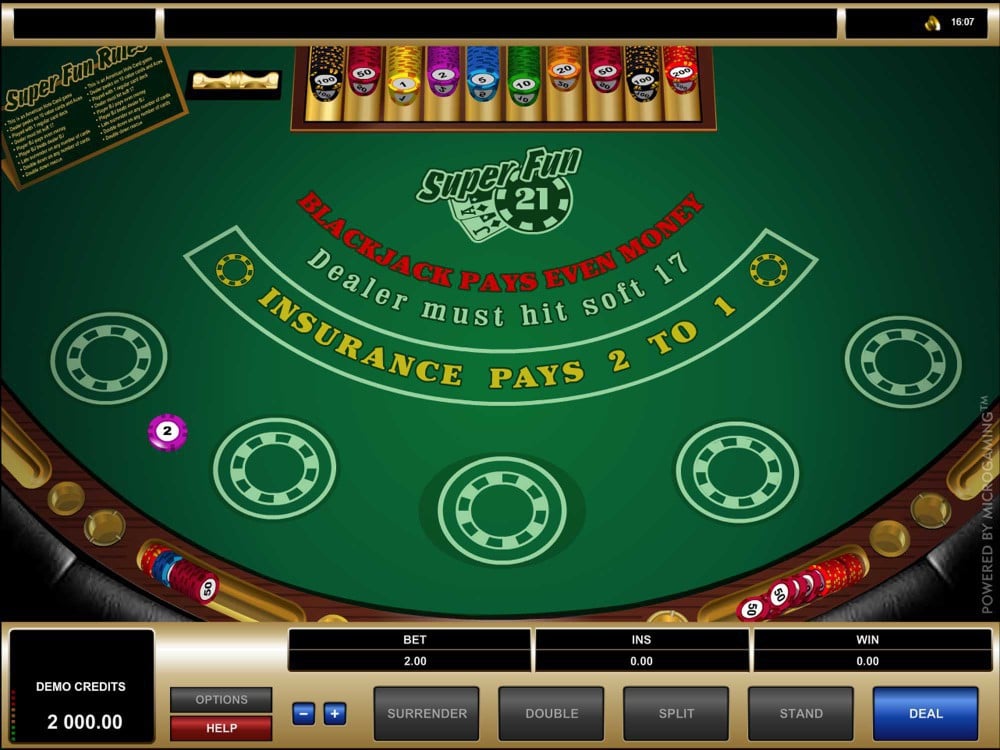 Super Fun 21 Blackjack Game Screenshot