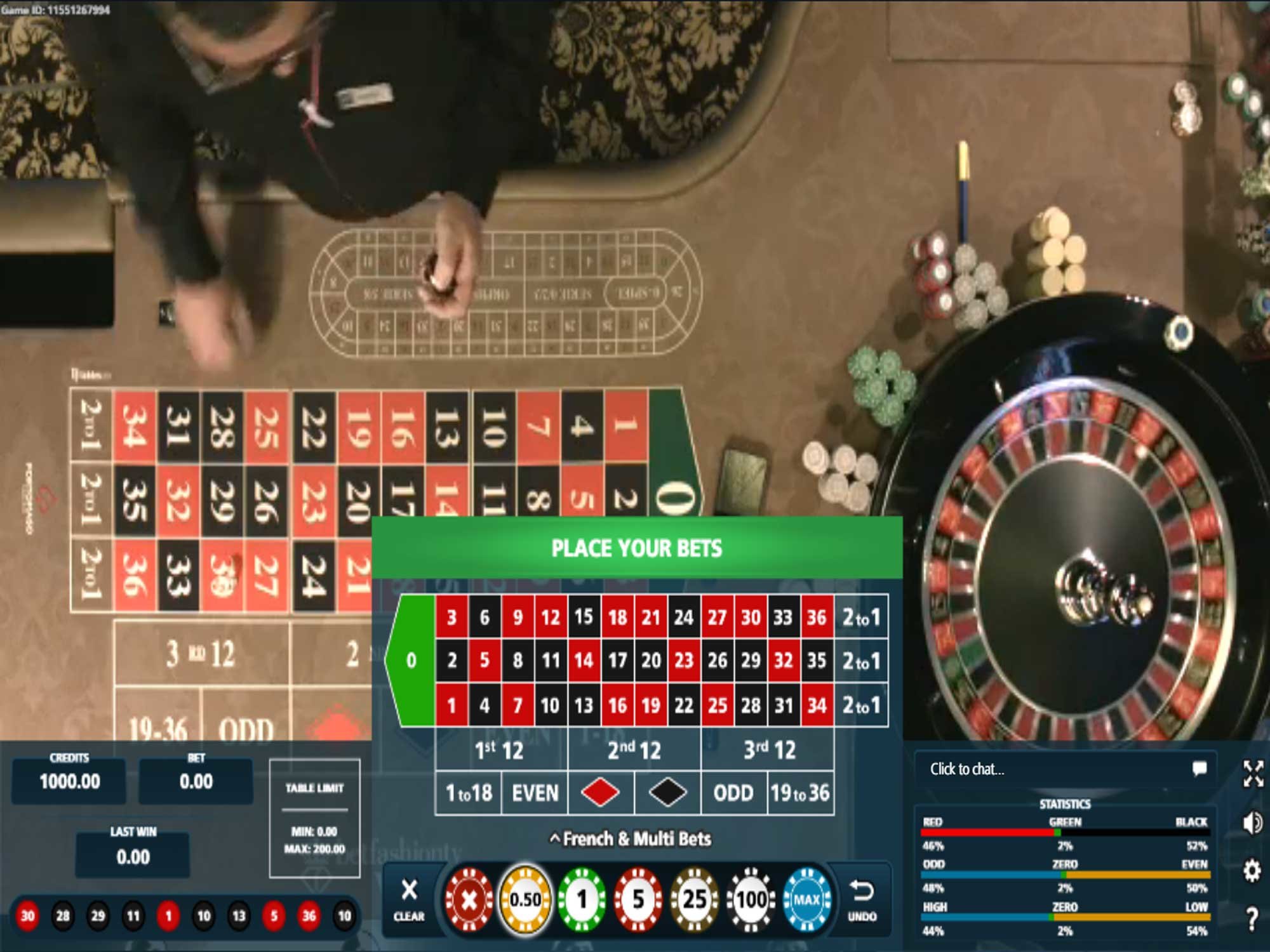 Portomaso Casino Roulette Game Screenshot