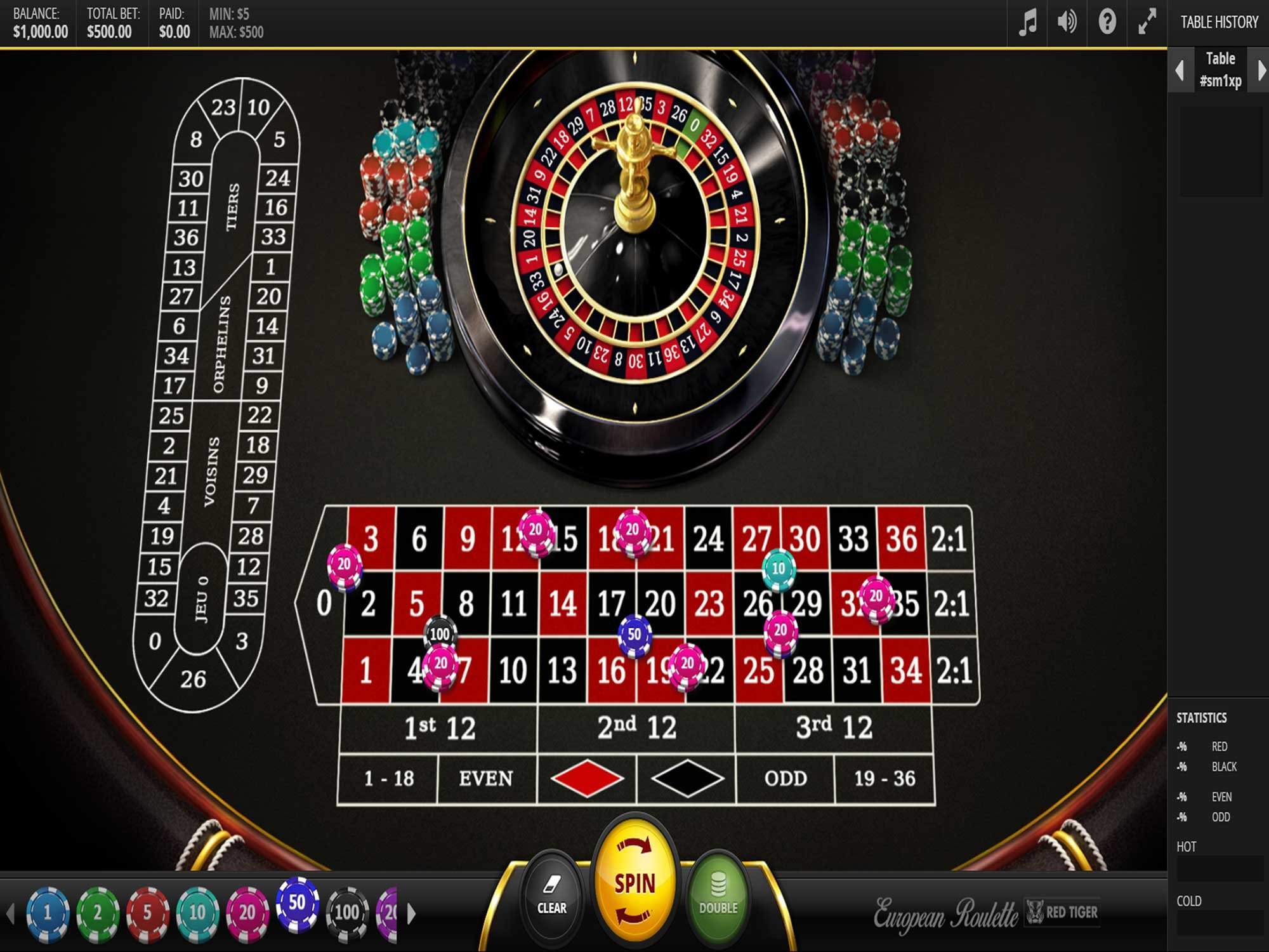 European Roulette Game Screenshot