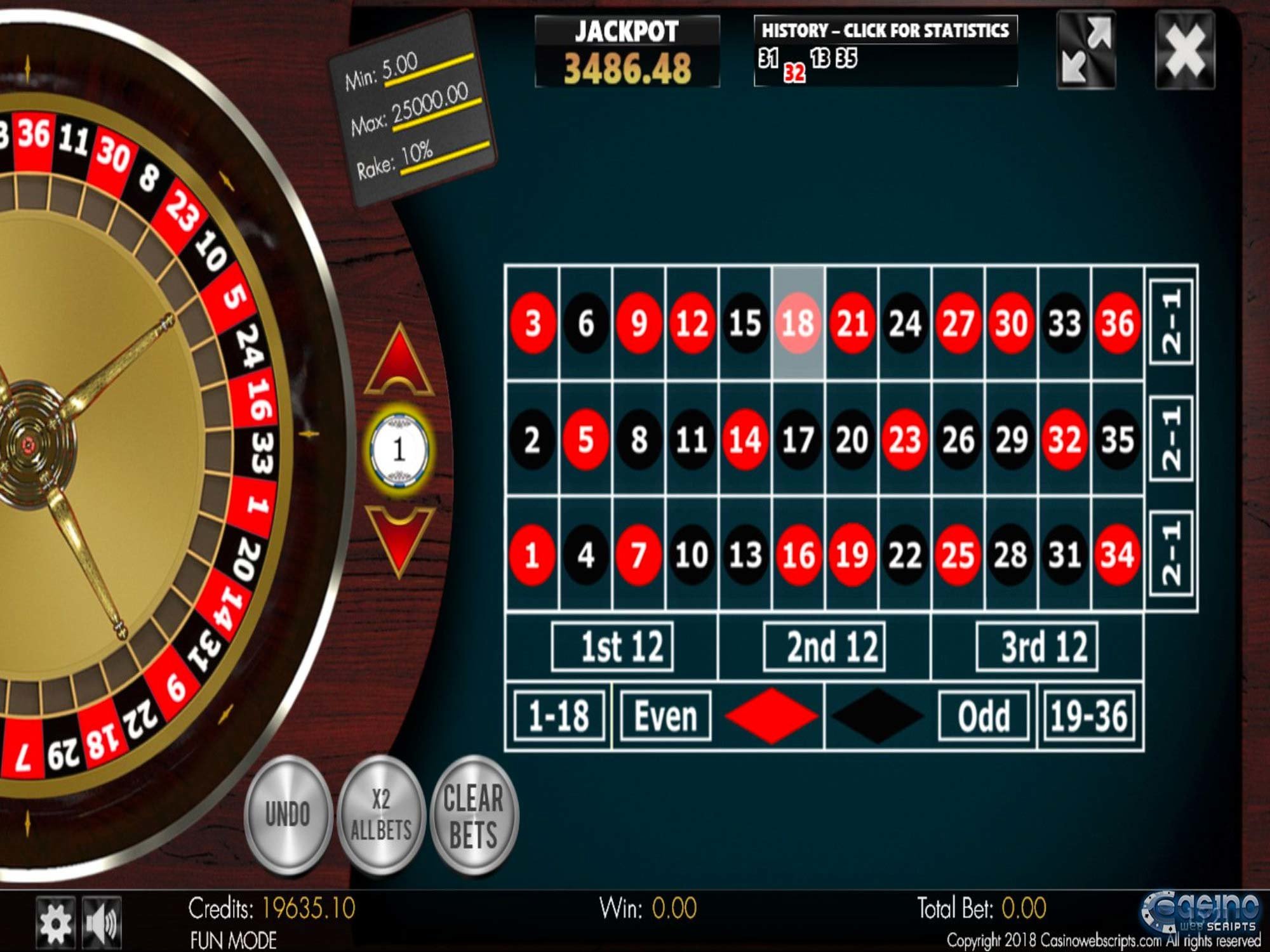 Jackpot Roulette NoZero 2D Advanced by Casino Web Scripts GamblersPick