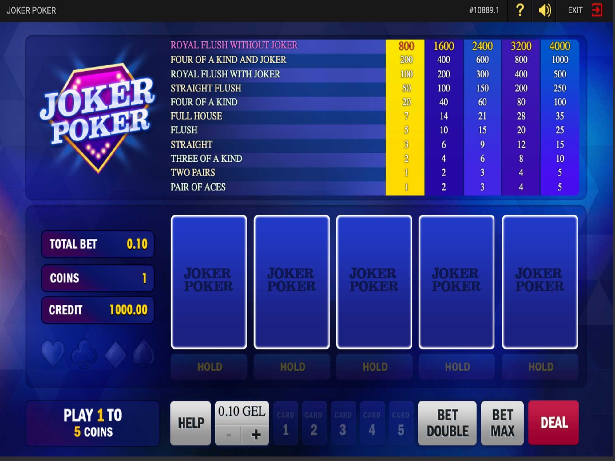 Joker Poker Video Poker Game Screenshot