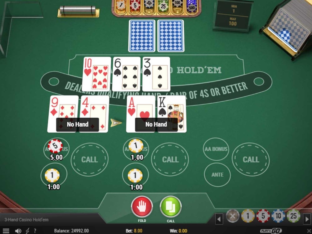 3-Hand Casino Hold‘Em Game Screenshot