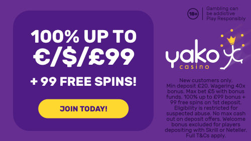Join YakoCasino & Get £/€/$99 in Bonus Cash + 99 Free Spins